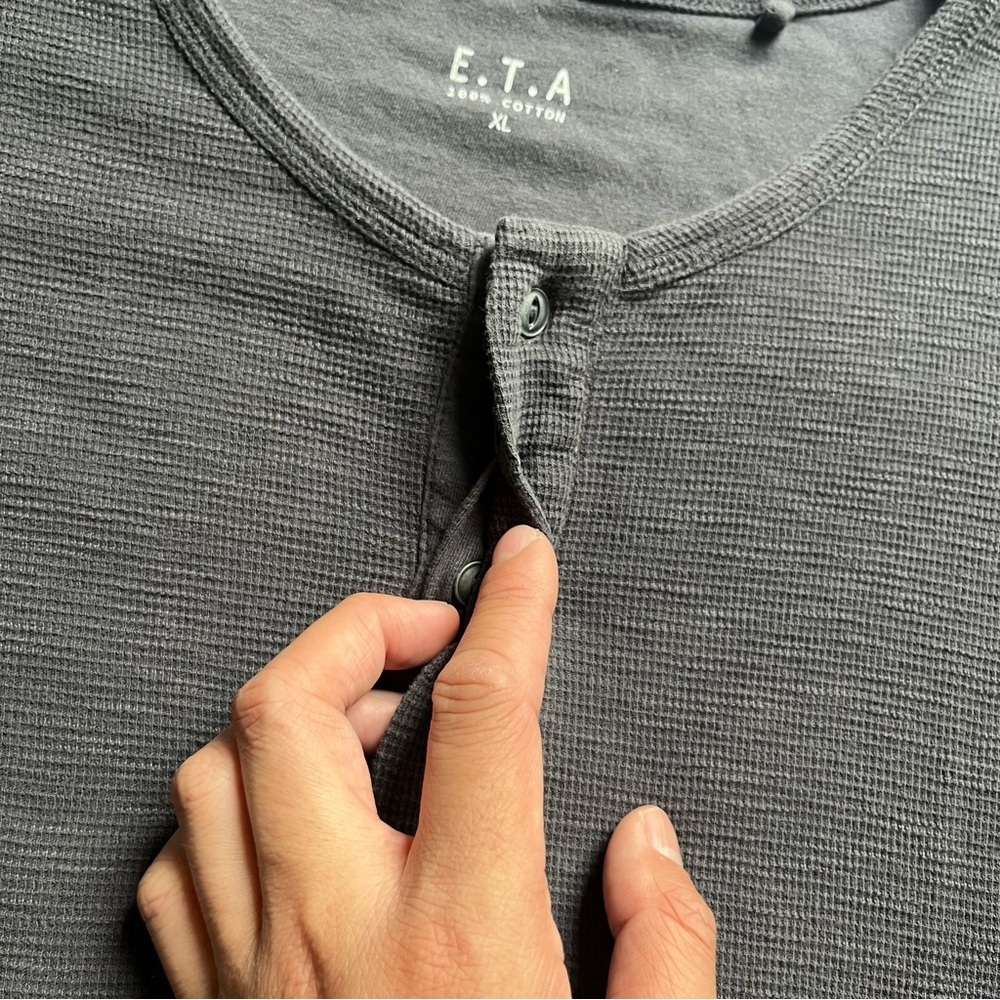 E.T.A men’s grey slub knit‎ polo long sleeve tshirt - Picture 3 of 6